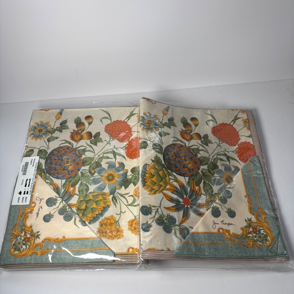 Jim Thompson 4 Placemat and 4 Napkin Set Cream Floral Botanical Cotton New